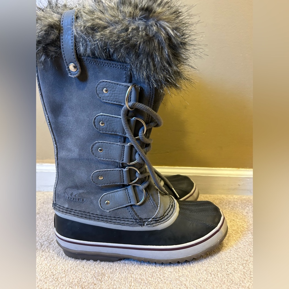 Sorel Grey Faux-Fur Lace-Up Winter Boots